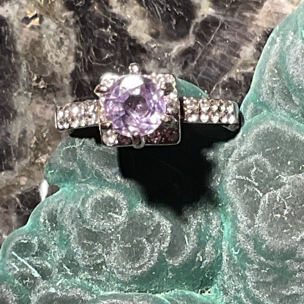 Purple Sapphire Silver Princess Style Ring